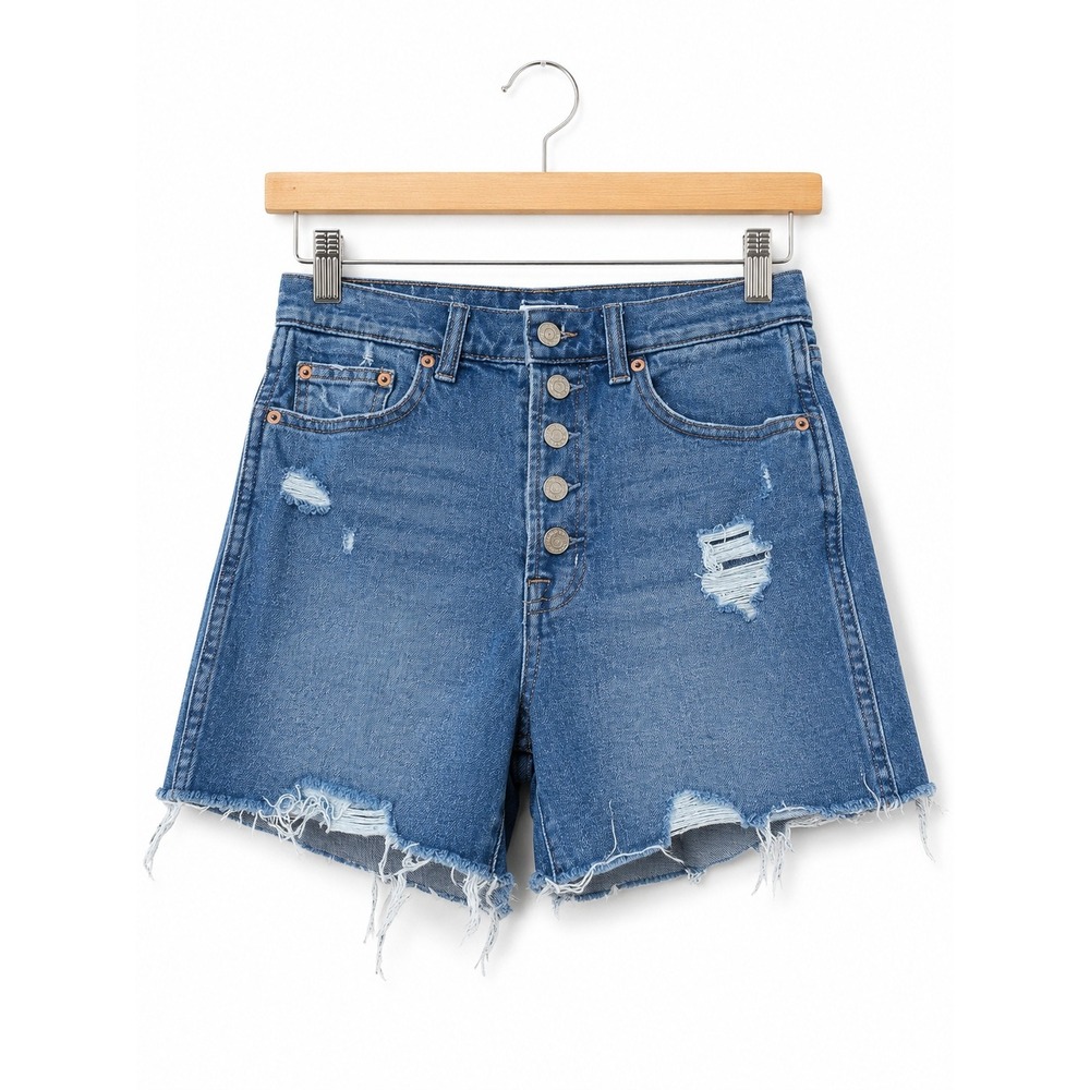 Gap Womens Shorts Size 2 26 Buttonfly 3.5" Denim Destructed‎ Medium Wash Stretch